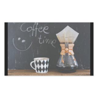 Coffee Time with Cup and Coffee Pot Rectangular Sticker