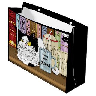 Coffee Tuxedo Cat  Funny Large Gift Bag