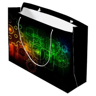 Cogwheels mechanics black neon green orange large gift bag