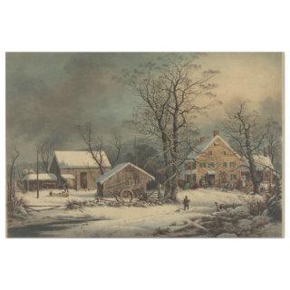 Cold Morning Farm Scene Currier & Ives Decoupage Tissue Paper