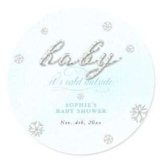 Cold Outside Rhinestone Glitter Winter Baby Shower Classic Round Sticker