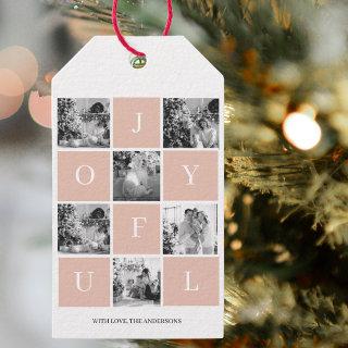 Collage Christmas Photo | Pastel Pink Joyful  Gift Tags