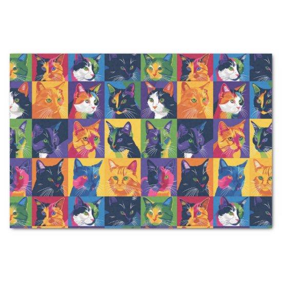 Collage of Colorful Pop Art Cats Decoupage Tissue Paper