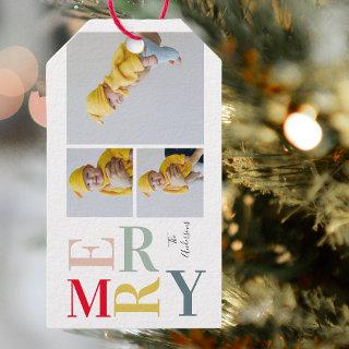 Collage Photo And Colorful Merry | Happy Holiday Gift Tags