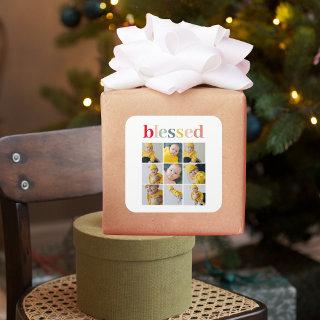 Collage Photo | Colorful Blessed Holiday Gift Square Sticker