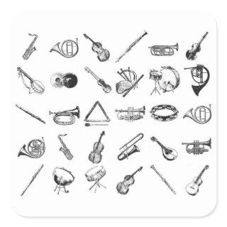 Collection of classical musical instruments square sticker