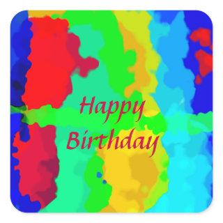 Color Abstract Happy Birthday Colorful Custom Text Square Sticker