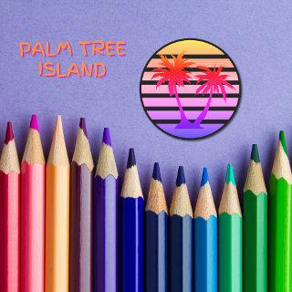 Color Splash Palm Tree Silhouette Black Stripe Classic Round Sticker