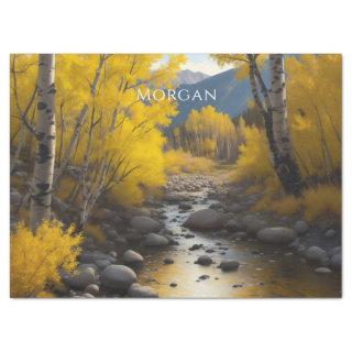 Colorado Stream & Aspen Trees Art, Name, Decoupage Tissue Paper