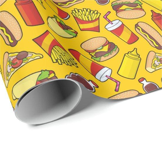 Colored Fast Food Icons Pattern