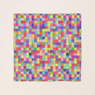 Colored In Graph Paper Squares Pattern Chiffon Scarf