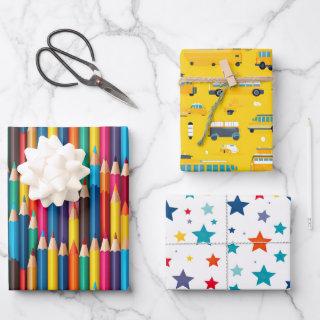 Colored Pencil School Bus Colorful Stars  Sheets