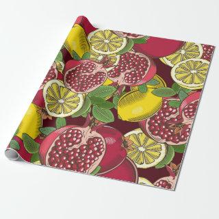 Colored seamless pattern with pomegranates and lem