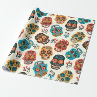 Colorfu retro floral sugar skulls pattern