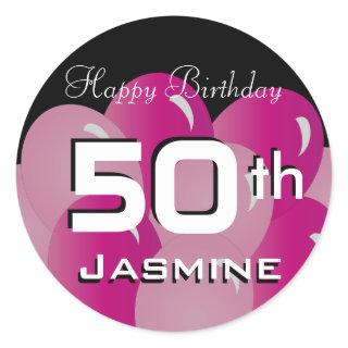 Colorful 50th Birthday Balloons | Customize Classic Round Sticker