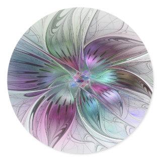 Colorful Abstract Flower Modern Floral Fractal Art Classic Round Sticker