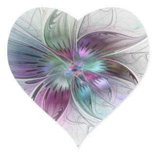 Colorful Abstract Flower Modern Floral Fractal Art Heart Sticker