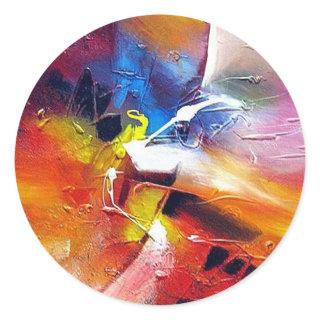 Colorful Abstract Painting Expressionism Template Classic Round Sticker