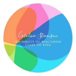 Colorful Abstract Rainbow Fun Custom Graduation  Classic Round Sticker