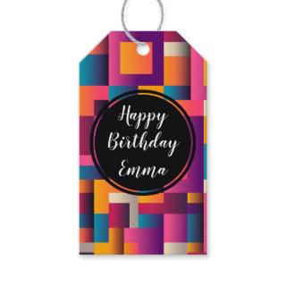 Colorful Abstract Squares and Shapes Birthday Gift Tags