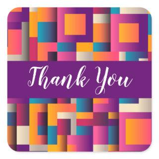 Colorful Abstract Squares and Shapes Thank You Square Sticker