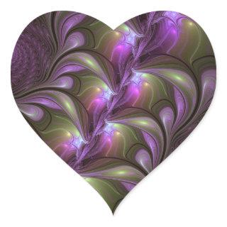 Colorful Abstract Violet Purple Khaki Fractal Art Heart Sticker