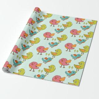 Colorful and Cute Whimsical Birds Trio Pattern