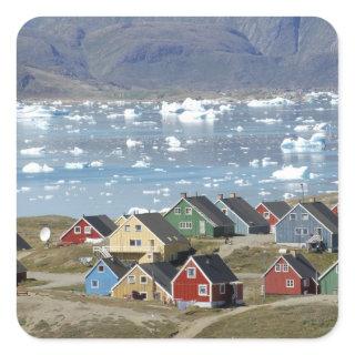 Colorful architecture of the town, Narsaq, Square Sticker