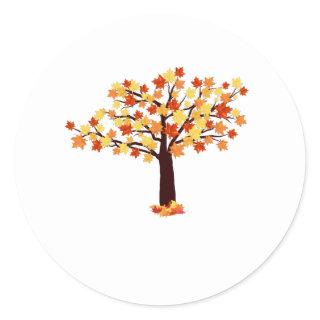Colorful autumn tree orange red leaves fall time classic round sticker