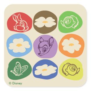 Colorful Bambi, Flower, & Thumper Square Sticker