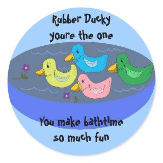 Colorful Bath Time Rubber Duckies Classic Round Sticker
