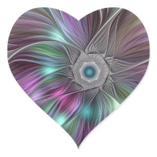 Colorful Big Flower Abstract Trippy Fractal Art Heart Sticker