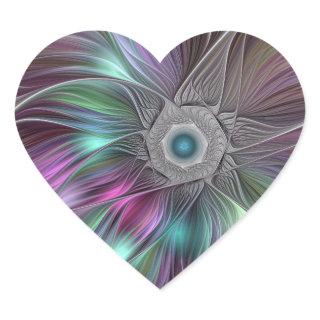 Colorful Big Flower Abstract Trippy Fractal Art Heart Sticker