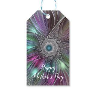Colorful Big Flower Abstract Trippy Fractal Text Gift Tags
