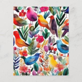 Colorful birds and flowers