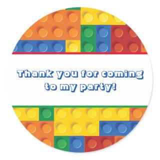 Colorful Bricks Building Blocks Birthday Favor Classic Round Sticker
