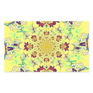 Colorful Bright Floral Damask Design Art Print Rectangular Sticker