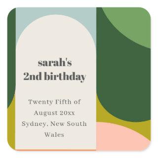 Colorful Bright Groovy Retro Arch Any Age Birthday Square Sticker