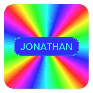 Colorful Bright Rainbow Personalized Square Sticker
