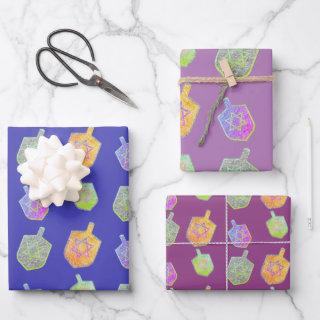 Colorful Bright Spinning Dreidels Purple Hanukkah  Sheets