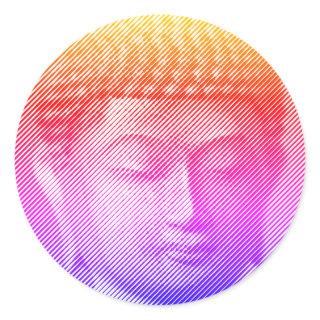 Colorful Buddha Face Statue Formed By Lines  Classic Round Sticker