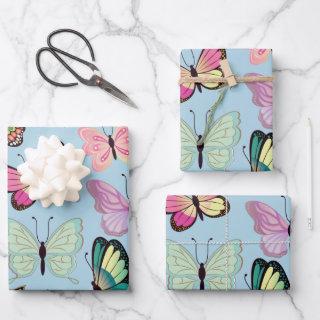 Colorful Butterfly Pattern Pastel Light Blue  Sheets