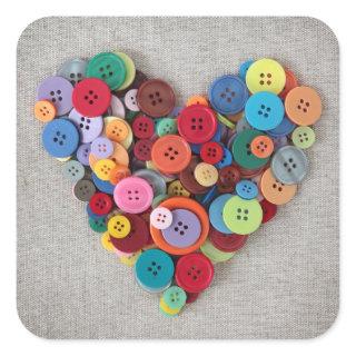 Colorful Buttons Heart Square Sticker