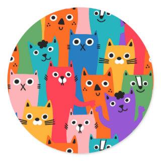 Colorful cats pattern classic round sticker