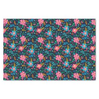 Colorful Chic Pink Blue Wildflower Floral Pattern Tissue Paper