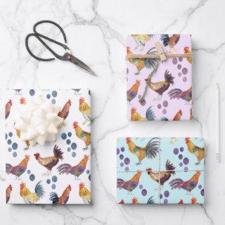 Colorful Chickens & Eggs Watercolor Pattern Set of  Sheets
