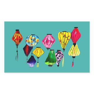 Colorful Chinese lanterns art Rectangular Sticker