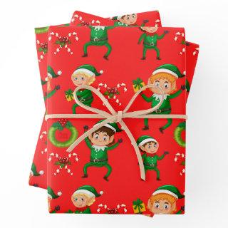 Colorful Christmas Elf and Candy Cane Red  Sheets