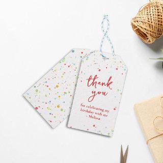Colorful Confetti Whimsical Calligraphy Thank You Gift Tags