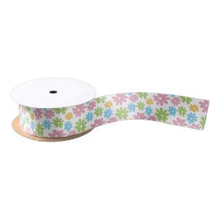 Colorful Cute Retro Summer Flower Art Pattern Satin Ribbon